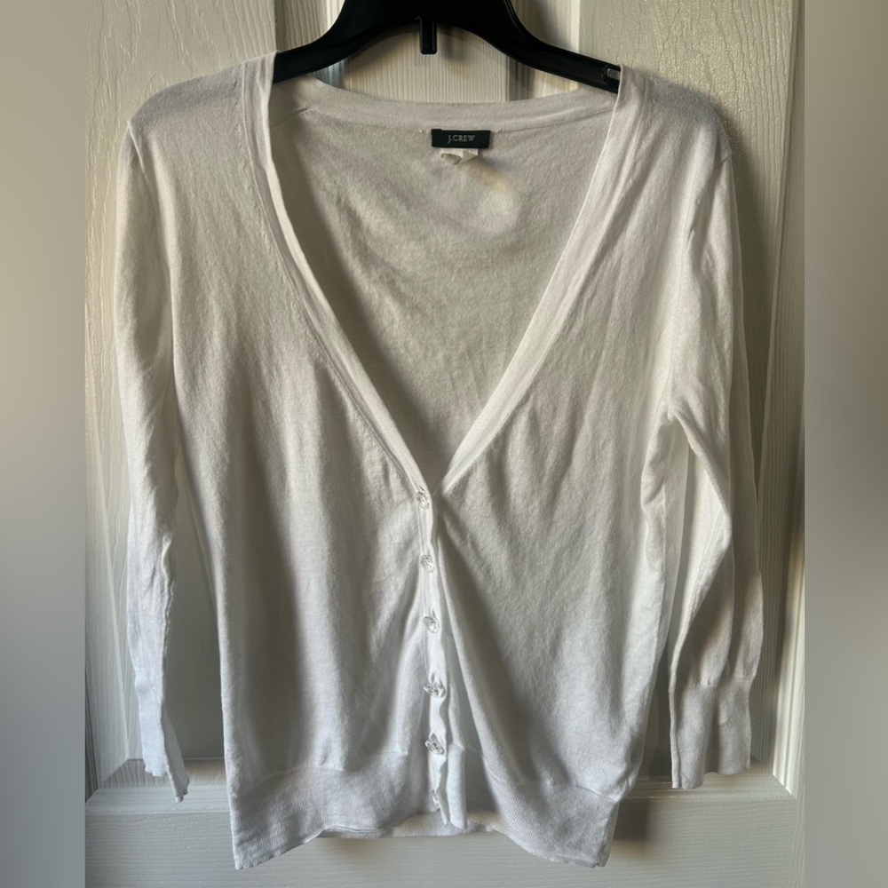 JCrew White light cardigan with clear buttons and 3/4 sleeve, XS